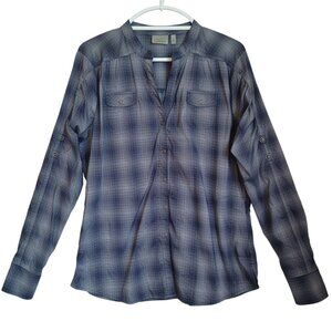 Athleta Shirt Happy Trails Plaid Outdoor Snap Front Long Sleeve Blouse UPF XL